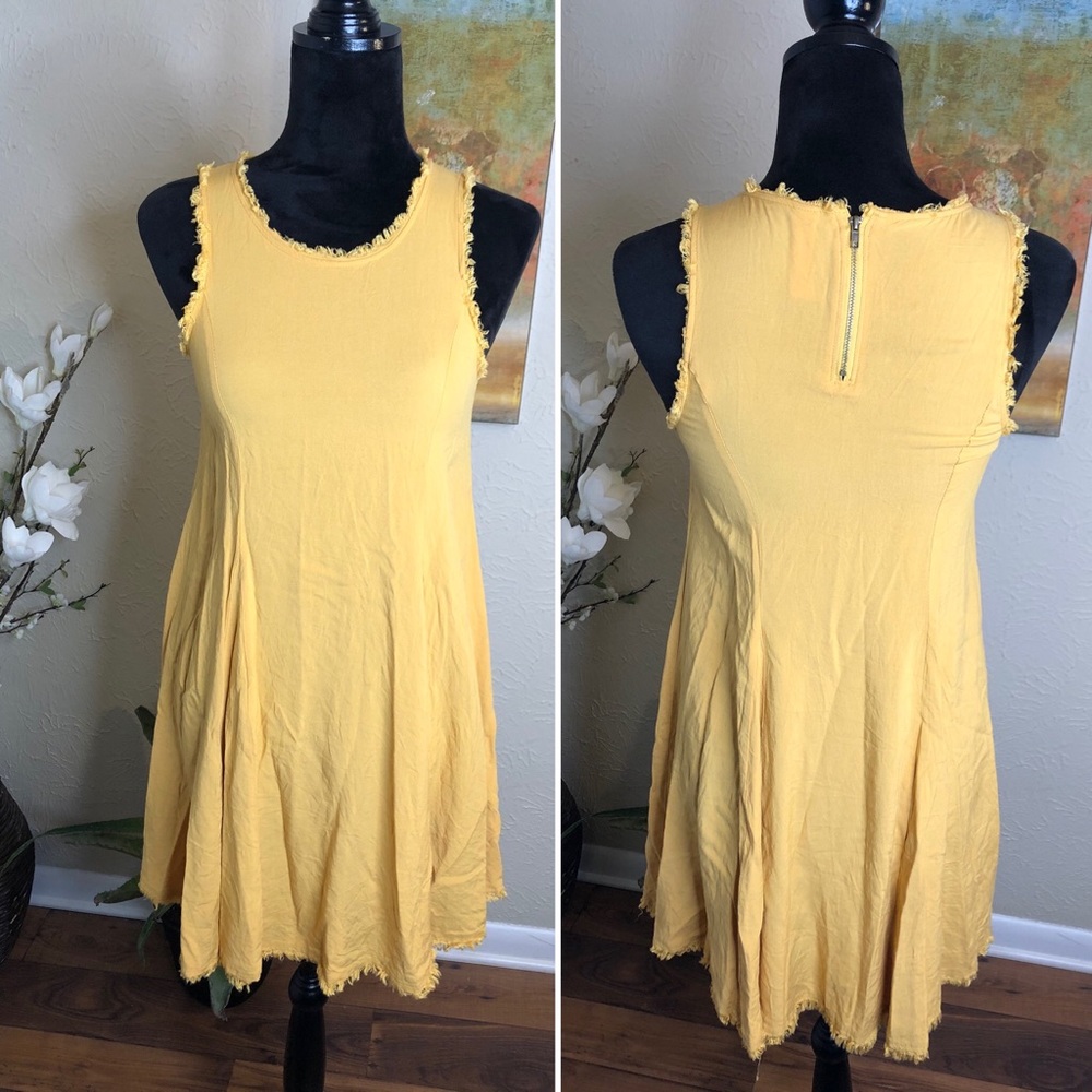 Altar’d State Mustard Frayed Edges Swing Dress